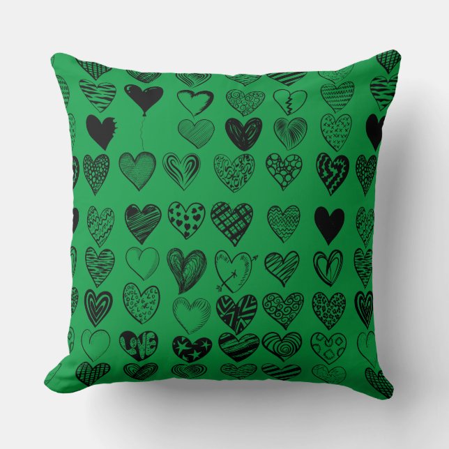 Adorable Black Heart Scribble Drawing Cushion (Front)