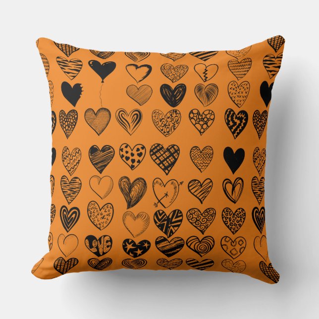 Adorable Black Heart Scribble Drawing Cushion (Front)