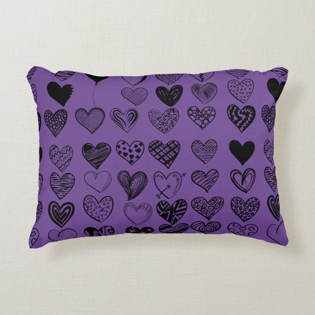 Adorable Black Heart Scribble Drawing Decorative Cushion (Front)