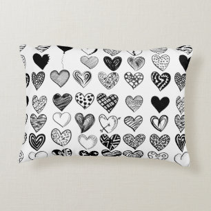 Adorable Black Heart Scribble Drawing Decorative Cushion