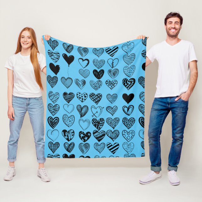 Adorable Black Heart Scribble Drawing Fleece Blank Blanket (In Situ)
