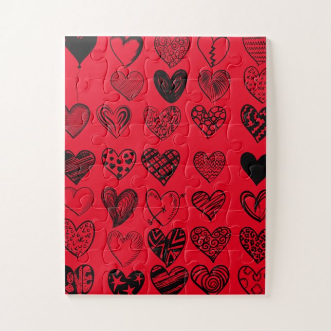 Adorable Black Heart Scribble Drawing Jigsaw Puzzle (Vertical)