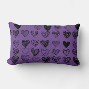 Adorable Black Heart Scribble Drawing Lumbar Cushion