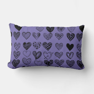 Adorable Black Heart Scribble Drawing Lumbar Cushion