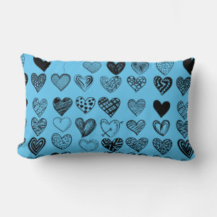 Adorable Black Heart Scribble Drawing Lumbar Cushion