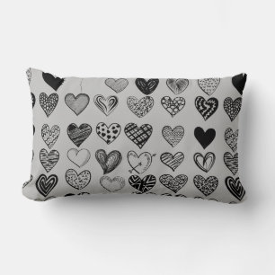 Adorable Black Heart Scribble Drawing Lumbar Cushion