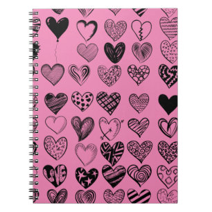 Adorable Black Heart Scribble Drawing Notebook