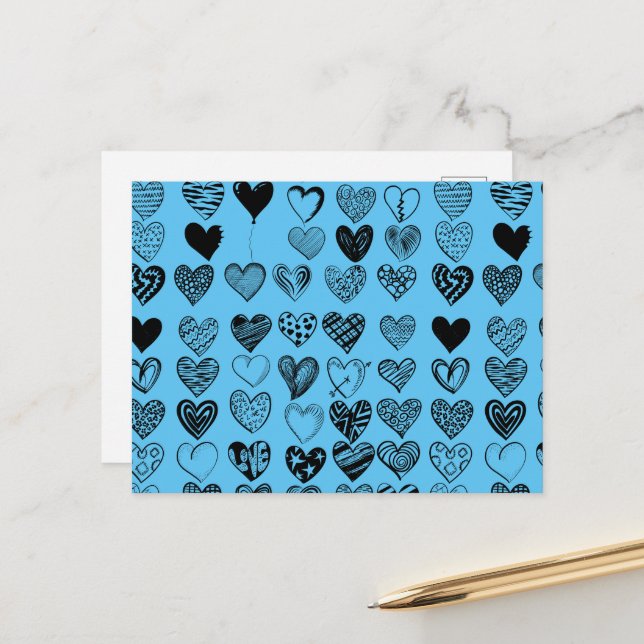 Adorable Black Heart Scribble Drawing Postcard (Front/Back In Situ)