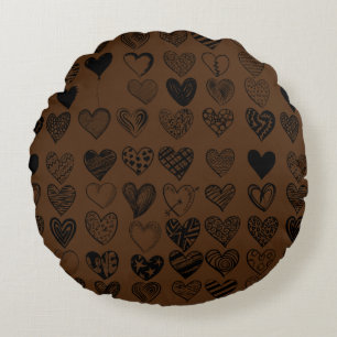 Adorable Black Heart Scribble Drawing Round Cushion