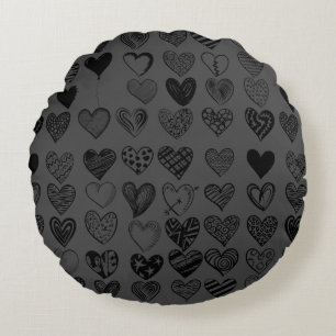 Adorable Black Heart Scribble Drawing Round Cushion