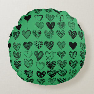Adorable Black Heart Scribble Drawing Round Cushion