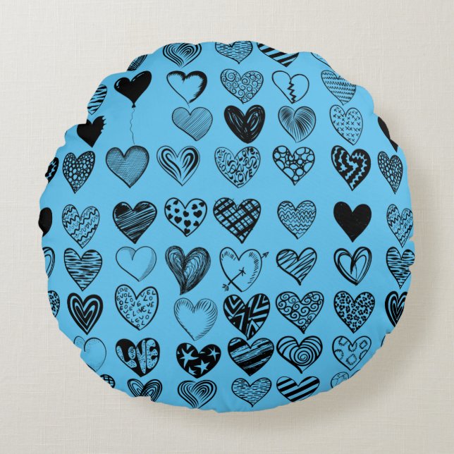 Adorable Black Heart Scribble Drawing Round Cushion (Front)