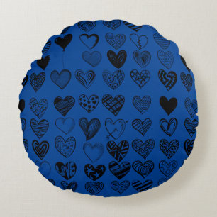 Adorable Black Heart Scribble Drawing Round Cushion
