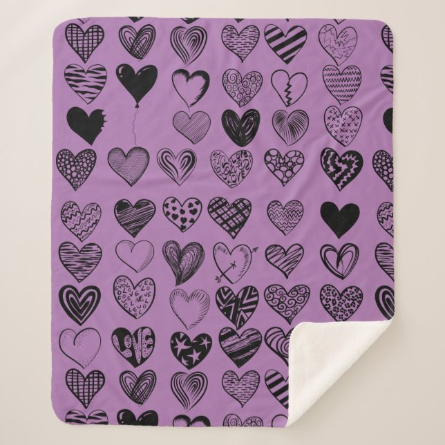 Adorable Black Heart Scribble Drawing Sherpa Blank Blanket (Front)