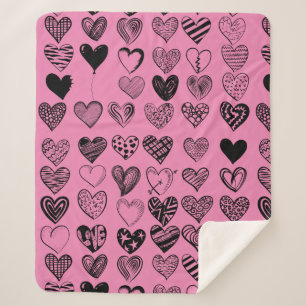 Adorable Black Heart Scribble Drawing Sherpa Blank Sherpa Blanket