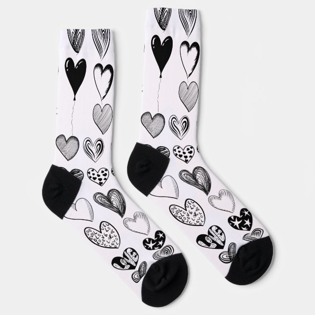Adorable Black Heart Scribble Drawing Socks (Right)
