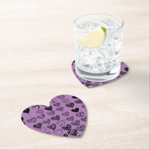Adorable Black Heart Scribble Drawing Square Paper Coaster