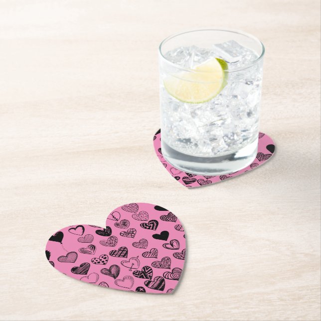 Adorable Black Heart Scribble Drawing Square Paper Coaster (Insitu)