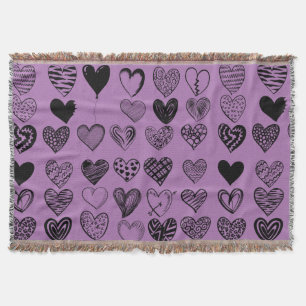 Adorable Black Heart Scribble Drawing Throw Blanke Blanket