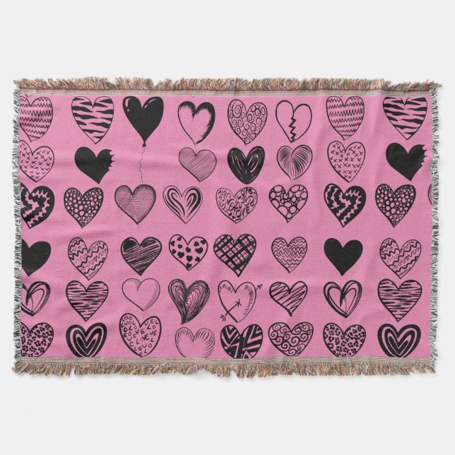 Adorable Black Heart Scribble Drawing Throw Blanke Blanket (Front)