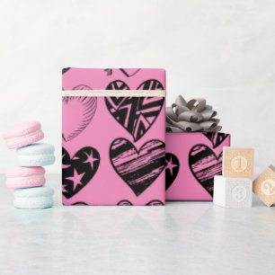 Adorable Black Heart Scribble Drawing Wrapping Pap Wrapping Paper