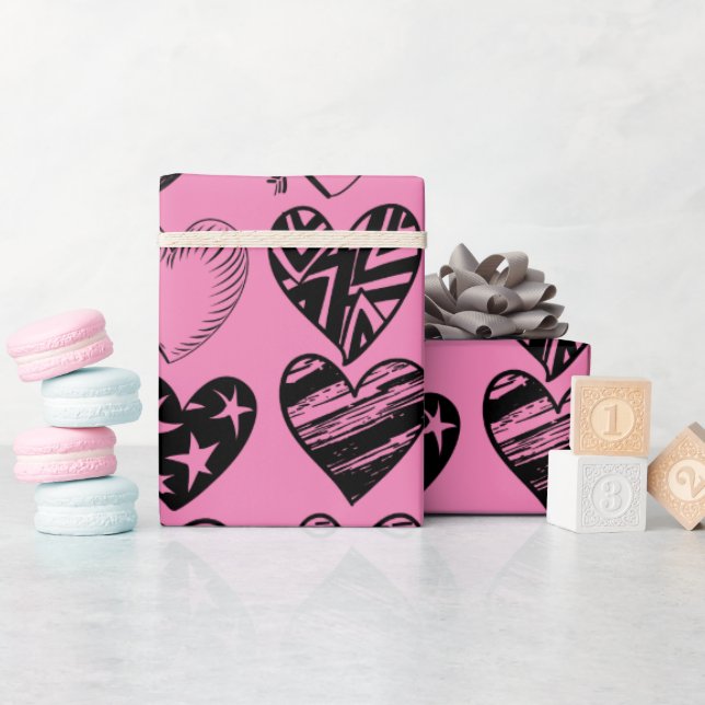 Adorable Black Heart Scribble Drawing Wrapping Pap Wrapping Paper (Baby Shower)