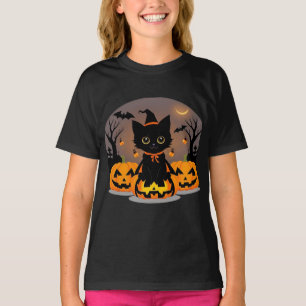 Adorable Black Kitten in Witch Hat T-Shirt