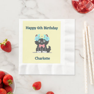 Adorable Black Kitty Birthday Paper Napkin