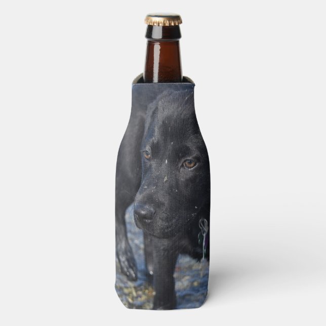 Adorable Black Lab Puppy Dog Bottle Cooler (Bottle Front)