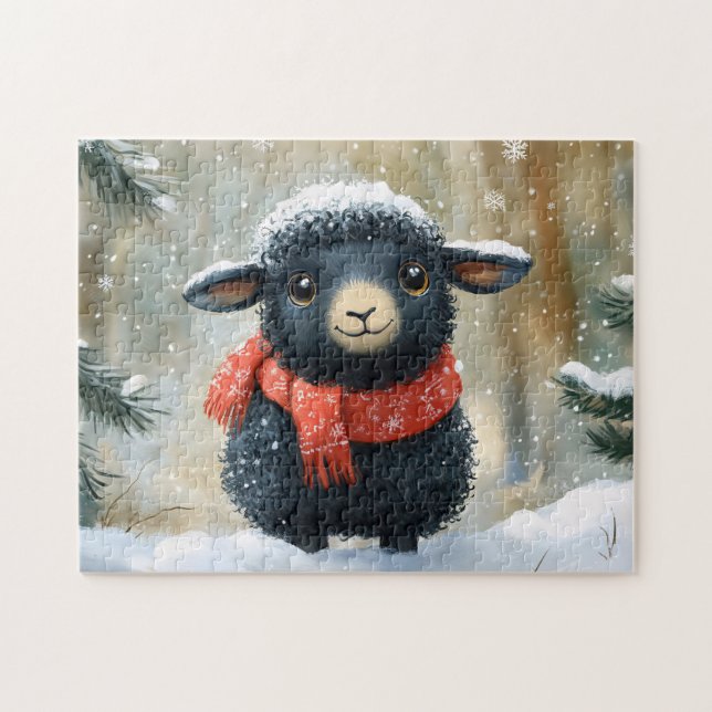 Adorable Black Lamb With Red Scarf Jigsaw Puzzle (Horizontal)