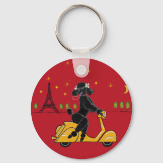 Adorable Black Poodle on a  in Paris Key Ring