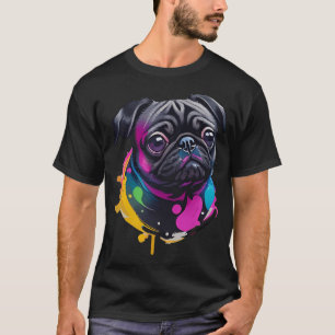 Adorable Black Pug Watercolor Art - Playful Drips T-Shirt