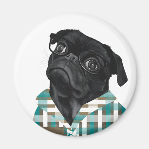 Adorable Black Pug With Glasses and Shirt Magnet