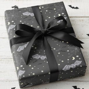 Adorable Black Spooky Cute Girly Bats Halloween Wrapping Paper