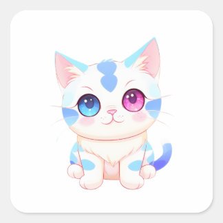 Adorable Blue and Pink-Eyed Cat Square Sticker