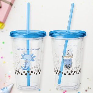 Adorable Blue Axolotl Boba Milk Tea Acrylic Tumbler