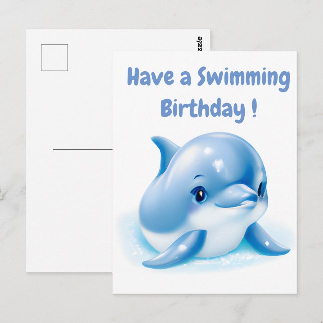 Adorable Blue Baby Dolphin Postcard (Front/Back)
