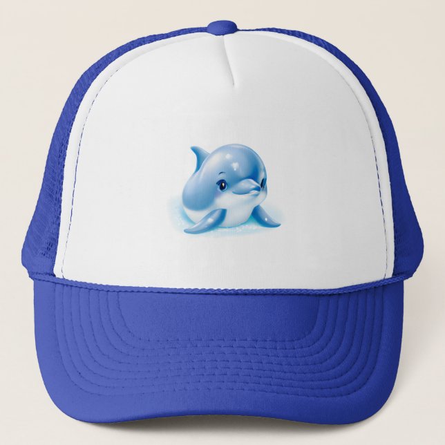 Adorable Blue Baby Dolphin Trucker Hat (Front)