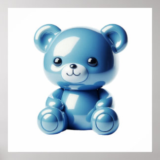 Adorable Blue Bear Doll Wall Art Poster for Soft C