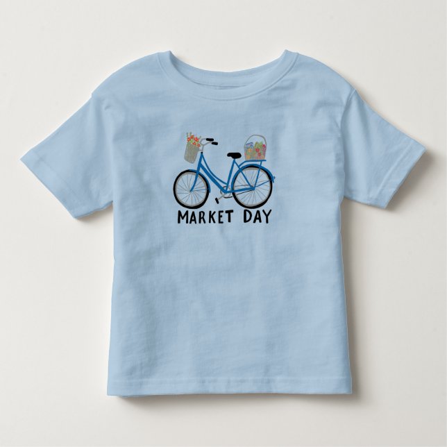 Adorable Blue Bicycle Farmers Market Shopping Toddler T-Shirt (Front)