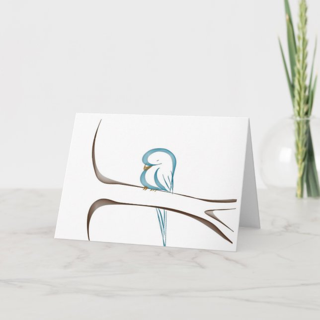 Adorable blue bird sitting on a branch card (Front)