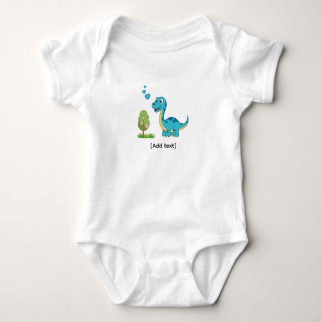 Adorable Blue Dinosaur with Hearts - Cute Brachios Baby Bodysuit (Front)