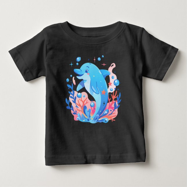 Adorable Blue Dolphin Baby Bodysuit (Front)