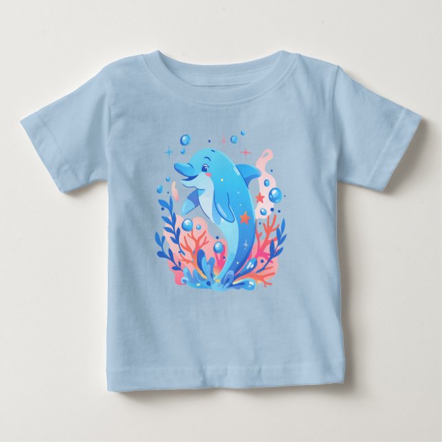 Adorable Blue Dolphin Baby Bodysuit (Front)