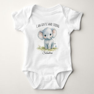 Adorable Blue Elephant "I Am Gentle and Strong" Baby Bodysuit