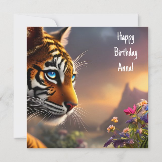 Adorable Blue Eyed Tiger Cub Birthday Card (Front)