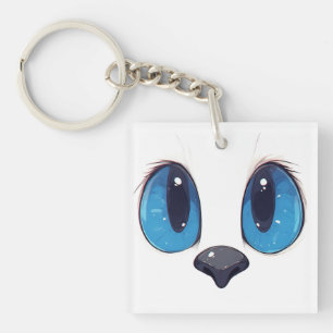 Adorable Blue Eyes Cat Face Cute Kawaii Cat Design Key Ring