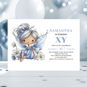 Adorable Blue Fairy Girl 1st Birthday Pastel Invitation