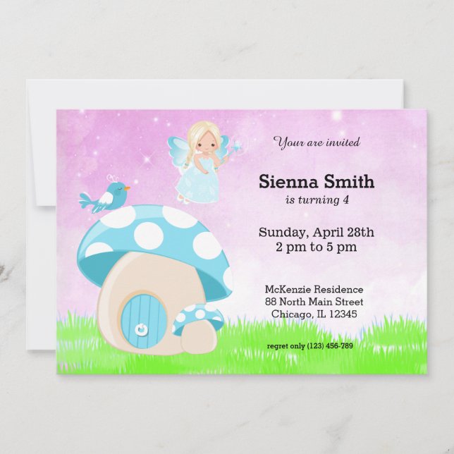 Adorable blue fairy invitation (Front)