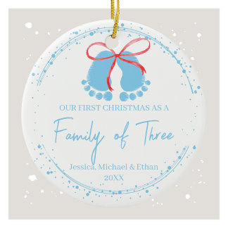 Adorable Blue Footprints Family Pattern Ceramic Tree Decoration